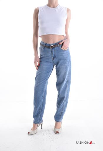 Jeans en Coton à boutons avec ceinture avec fermeture éclair avec poches - ph 5