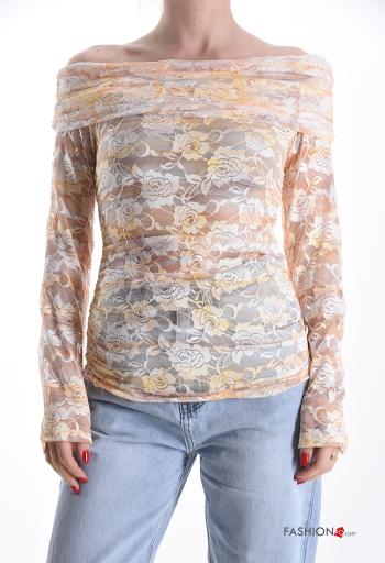 Blusa manga larga Estampado Floral escote bardot
