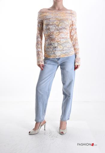 Blusa manga larga Estampado Floral escote bardot - ph 5