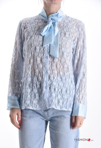 Camisa manga larga Patrón bordado con botones con lazo - ph 1