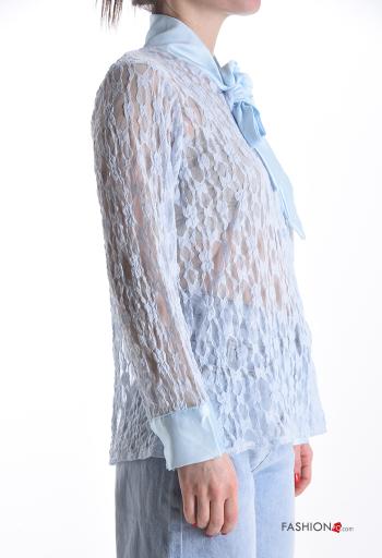 Camisa manga larga Patrón bordado con botones con lazo - ph 3