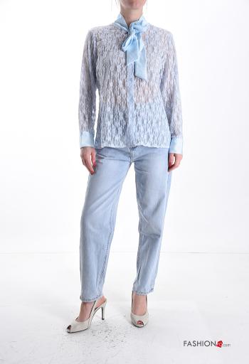 Camisa manga larga Patrón bordado con botones con lazo - ph 5