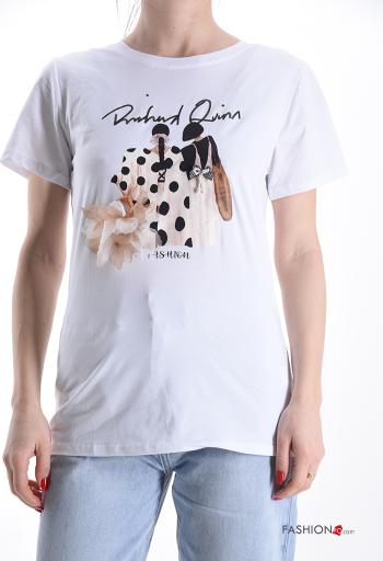 T-shirt de Algodón manga corta cuello redondo Diseño impreso