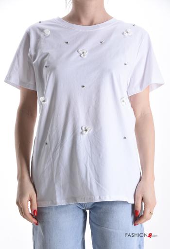 T-shirt de Algodón manga corta cuello redondo con brillantes
