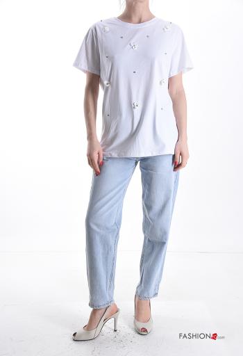 T-shirt de Algodón manga corta cuello redondo con brillantes - ph 5