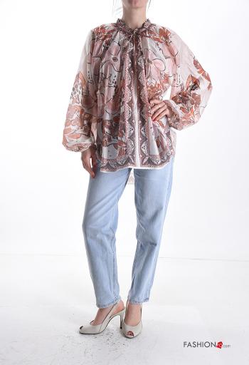 Blusa manga larga Estampado Floral con lazo - ph 5