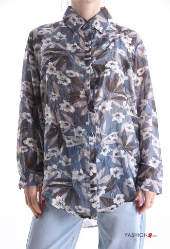 Camisa de Lino manga larga con cuello Estampado Floral con botones - ph 1