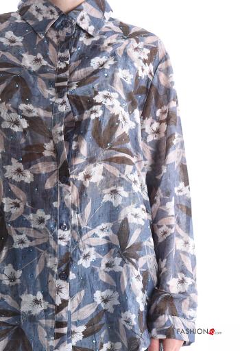 Camisa de Lino manga larga con cuello Estampado Floral con botones - ph 4