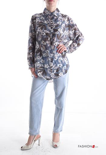 Camisa de Lino manga larga con cuello Estampado Floral con botones - ph 5