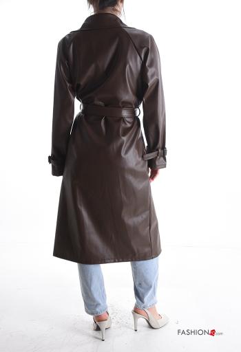 Imperméable faux cuir manches longues avec ceinture à boutons - ph 2