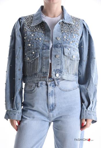 Chaqueta de Algodón tela vaquera manga larga con bolsillos con brillantes con botones - ph 1