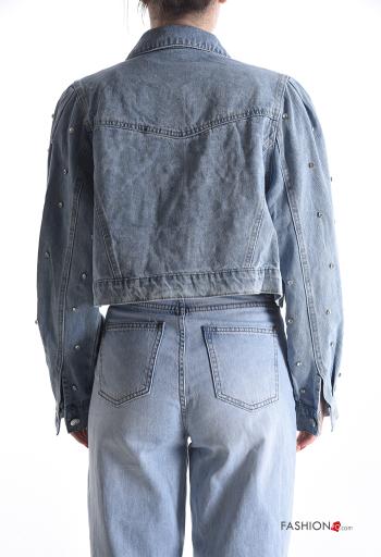 Chaqueta de Algodón tela vaquera manga larga con bolsillos con brillantes con botones - ph 2