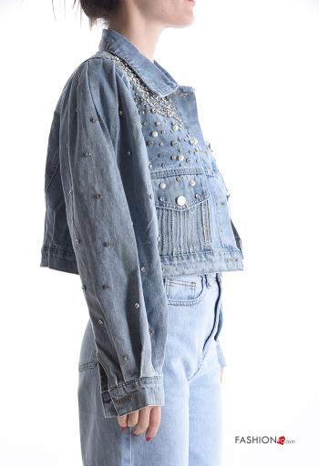 Chaqueta de Algodón tela vaquera manga larga con bolsillos con brillantes con botones - ph 3