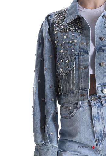 Chaqueta de Algodón tela vaquera manga larga con bolsillos con brillantes con botones - ph 4