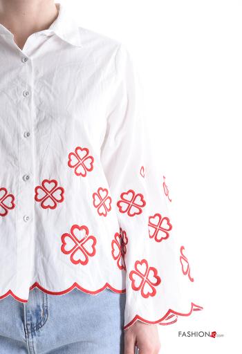 Embroidered long sleeve with collar Cotton Shirt with buttons - ph 4