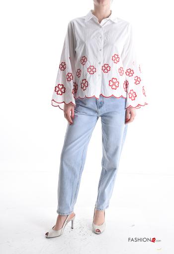 Embroidered long sleeve with collar Cotton Shirt with buttons - ph 5