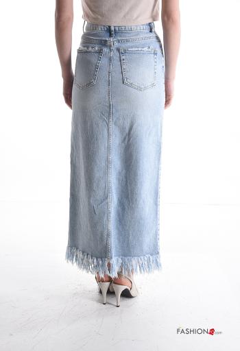 Gonna in Cotone denim con zip con bottoni con frange con spacco con tasche - ph 2