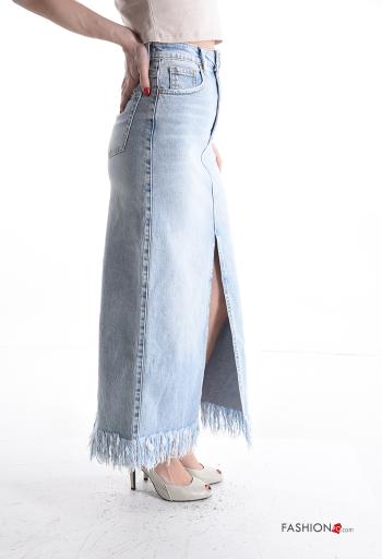 Gonna in Cotone denim con zip con bottoni con frange con spacco con tasche - ph 3