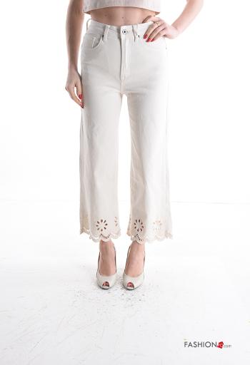 Vaqueros de Algodón Patrón bordado con bolsillos con cremallera con botones - ph 1