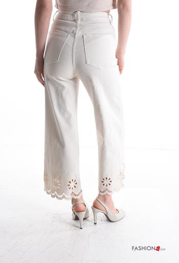 Vaqueros de Algodón Patrón bordado con bolsillos con cremallera con botones - ph 2