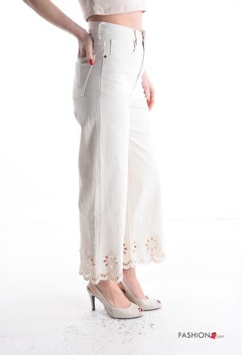 Vaqueros de Algodón Patrón bordado con bolsillos con cremallera con botones - ph 3