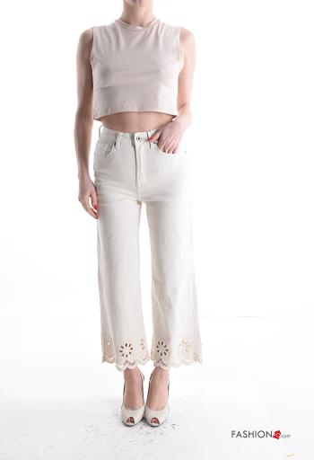 Vaqueros de Algodón Patrón bordado con bolsillos con cremallera con botones - ph 5