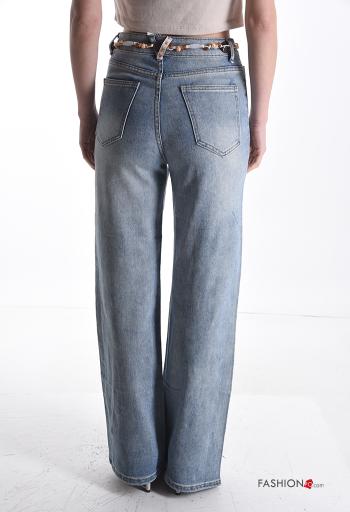 Jeans en Coton en denim avec des perles avec fermeture éclair avec strass avec corde à boutons avec ceinture avec poches - ph 2