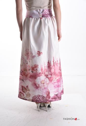 Floral satin Skirt with pockets with bow - ph 2
