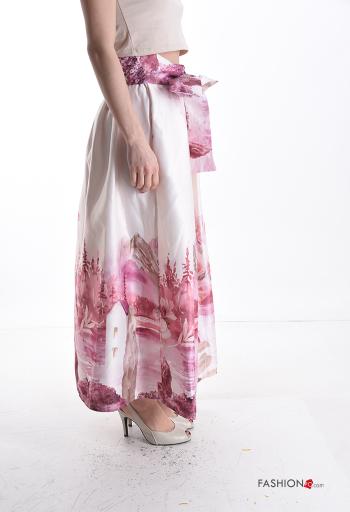 Floral satin Skirt with pockets with bow - ph 3