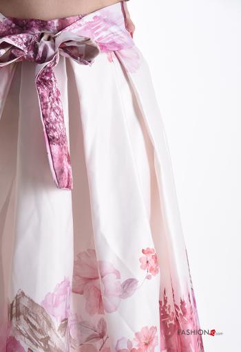 Floral satin Skirt with pockets with bow - ph 4