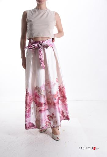 Floral satin Skirt with pockets with bow - ph 5