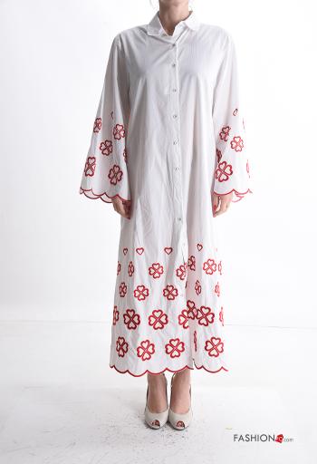Embroidered long sleeve with collar Cotton Shirt dress with buttons - ph 1