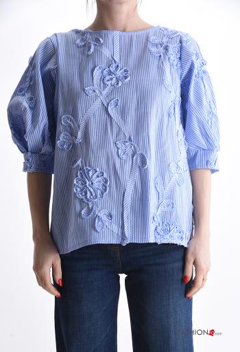 Embroidered short sleeve crew neck Cotton Blouse - ph 1