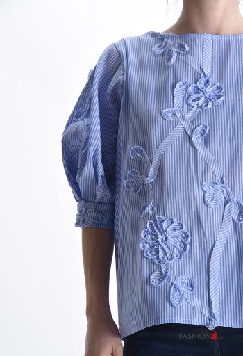 Embroidered short sleeve crew neck Cotton Blouse - ph 4