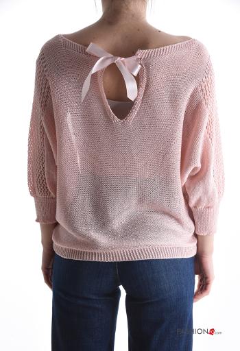 lange ärmel u-boot ausschnitt Strickpullover mit Schleife - ph 2