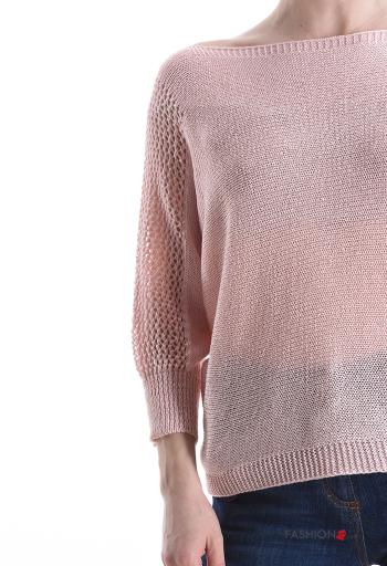 lange ärmel u-boot ausschnitt Strickpullover mit Schleife - ph 4