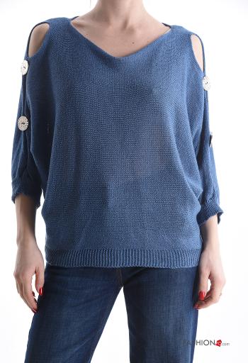 u-boot ausschnitt Strickpullover mit Knöpfen 3/4 ärmel