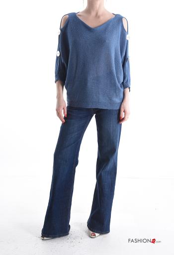 u-boot ausschnitt Strickpullover mit Knöpfen 3/4 ärmel - ph 5