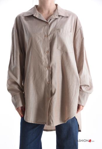 Chemise en Coton manches longues à collet à boutons avec poches - ph 1