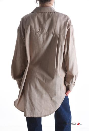 Chemise en Coton manches longues à collet à boutons avec poches - ph 2