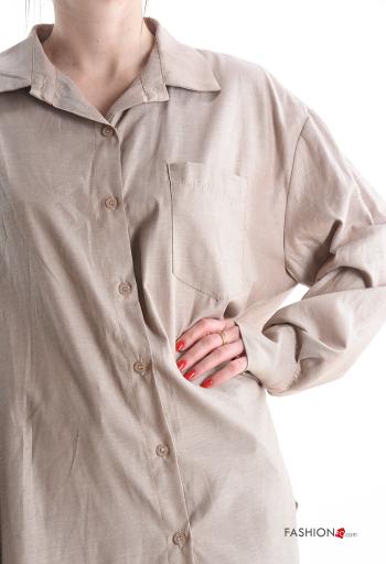 Chemise en Coton manches longues à collet à boutons avec poches - ph 4