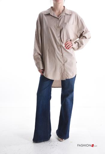 Chemise en Coton manches longues à collet à boutons avec poches - ph 5