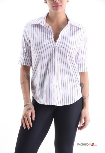 Chemise en Coton manches longues à collet Imprimé à rayures à boutons - ph 1