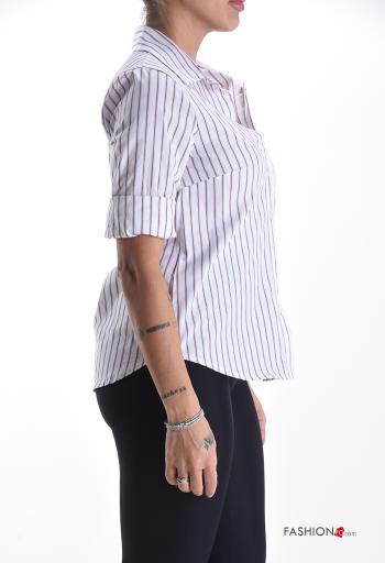 Chemise en Coton manches longues à collet Imprimé à rayures à boutons - ph 3