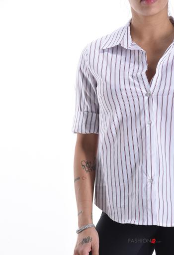 Chemise en Coton manches longues à collet Imprimé à rayures à boutons - ph 4