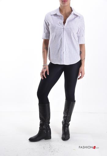 Chemise en Coton manches longues à collet Imprimé à rayures à boutons - ph 5