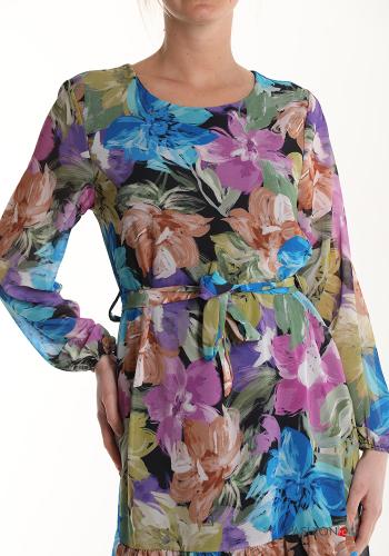 Floral long sleeve knee-length Dress with sash - ph 4