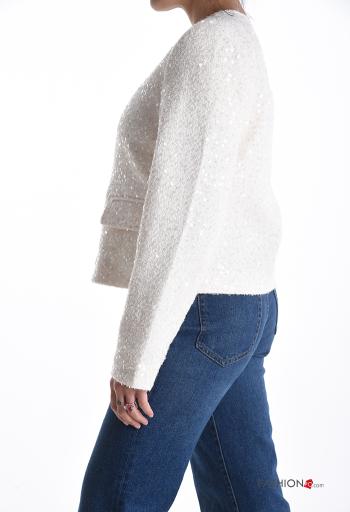 Blusão manga comprida gola redonda com lantejoulas com botões - ph 3