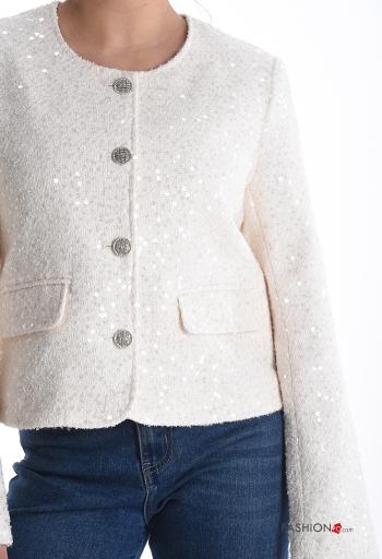 Blusão manga comprida gola redonda com lantejoulas com botões - ph 4