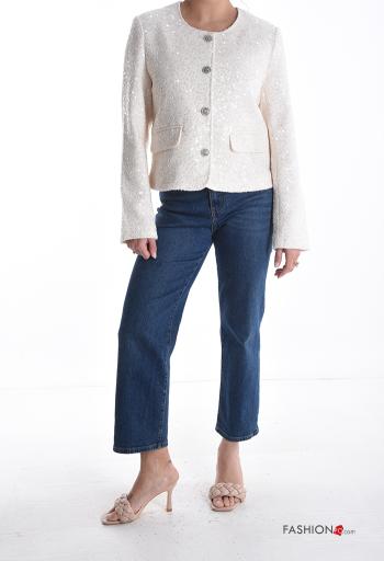 Blusão manga comprida gola redonda com lantejoulas com botões - ph 5